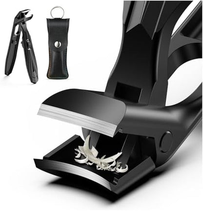 FERYES Angled Head Long Handled Toenail Clipper for Seniors - Large Wide Jaw Nail Clipper with Catcher for Thick Nails - Easier Trimming, Ergonomic Design (Black) - PuriLite