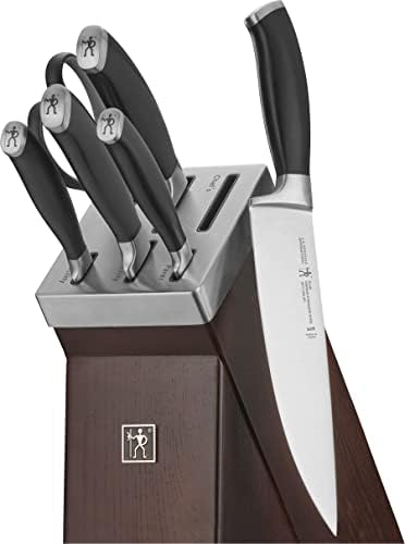 HENCKELS Definition 7 Piece Kitchen Knife Block Set - Professional Cutlery Set, Self Sharpening Knife Block for Chopping, Slicing, Dicing & Cutting - PuriLite