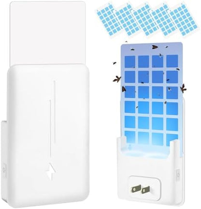 Flying Insect Trap Plug-in Mosquito Killer Indoor Gnat Moth Catcher Fly Tapper with Night Light UV Attractant Catcher for Home Office White-1PACK (1 Device+5 Refills) - PuriLite