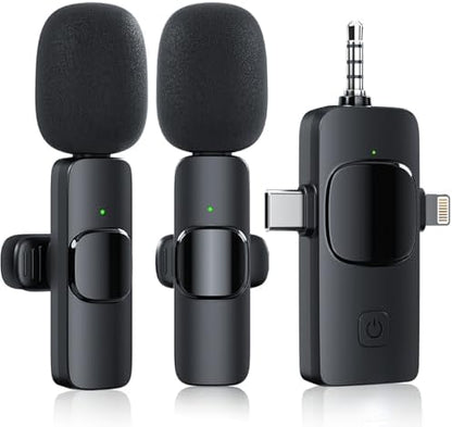 3 in 1 Wireless Lavalier Microphone for iPhone iPad Android Camera USB-C, Mini Microphone with Noise Reduction, Plug-Play Wireless Microphone for YouTube, Video Recording, Interviews, TikTok, Vlog - PuriLite