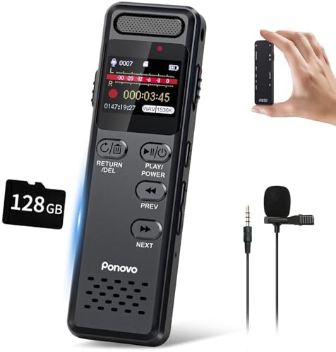 160GB Digital Voice Recorder with Playback, 1100mAh Mini Audio Recording Device for Lecture Interviews, 1536Kbps Voice Activated Recorder with Noise Reduction, Password, External Microphone - PuriLite