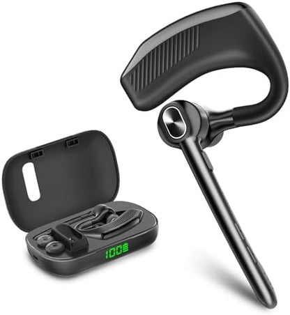 Wireless Headset Bluetooth Earpiece with Dual Noise Canceling Microphone Hands Free Headphones Single Ear Earphone Over Ear Earbud for iPhone Samsung Android Cellphones TV PC Trucker Game Work - PuriLite