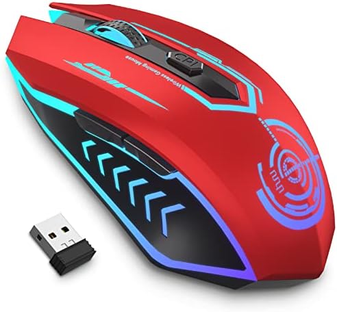 Wireless Gaming Mouse Up to 10000 DPI, UHURU Rechargeable USB Wireless Mouse with 6 Buttons 7 Changeable LED Color Ergonomic Programmable MMO RPG for PC Laptop, Compatible with Windows Mac - PuriLite