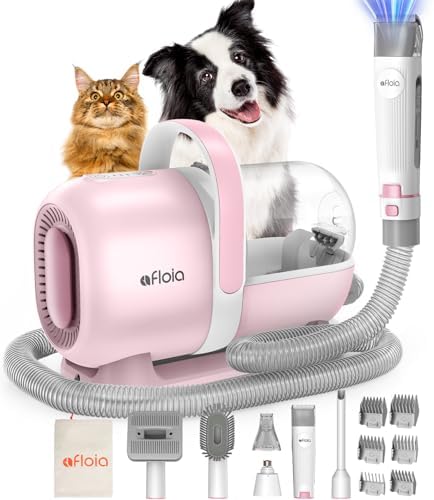 Afloia Dog Grooming Kit, Pet Grooming Vacuum & Dog Clippers Nail Trimmer Grinder & Dogs Brush for Shedding with 6 Pets Groom Tools, Low Noise Dogs Hair Remover Pets Supplies (White) - PuriLite