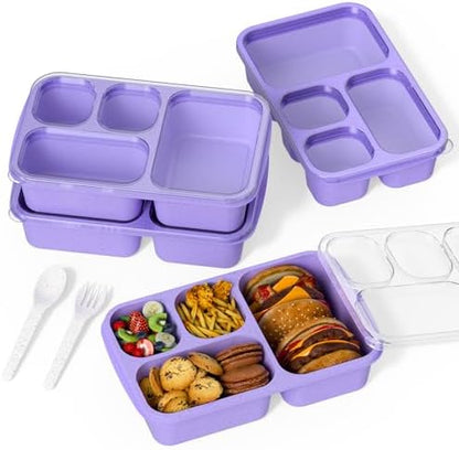 Large Capacity Bento Box for Adults, 4-Piece Set – Stackable Lunch Box with 4 Compartments, Microwave & Dishwasher Safe, Reusable Meal Prep Containers, Snack Containers for Kids & Adults (4 Colors) - PuriLite