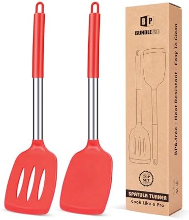 Pack of 2 Silicone Slotted Spatula,Non Stick Solid Kitchen Turner, High Heat Resistant BPA Free Cooking Utensils for Fish, Eggs, Pancakes（Black - PuriLite