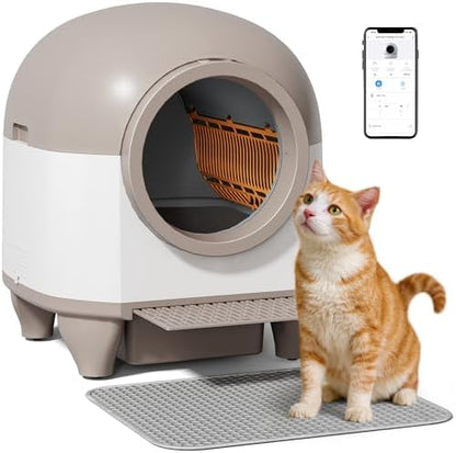 GUNJI Self Cleaning Litter Box, 90L Automatic Cat Litter Box for Multiple Cats, App Control-No Scoop, Large Kitty Box with Safety Protection, Includes Mat, 1 Garbage Bags (Gray) - PuriLite