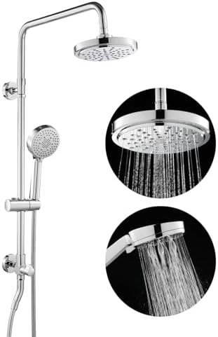 ROVOGO Retrofit Shower System with 7" RainShower, 5-Setting Handheld, 22" Slide Bar with 3-Way Rotary Diverter, Exposed Pipe Shower Column Kit 304 Stainless Steel, Chrome (NOT Include Mixer Valve) - PuriLite