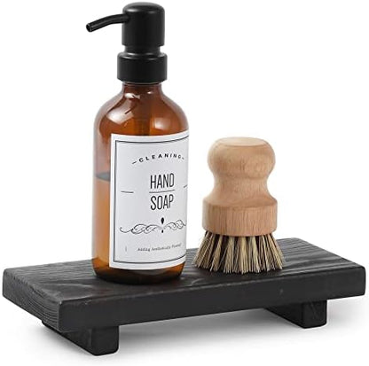 Wood Pedestal Soap Stand, Farmhouse Wood Riser, Soap Dish Holder/Tray Counter Decor for Bathroom Kitchen, Rustic Candle Plant Holder, Display Rectangular Decorative (Antique Walnut) - PuriLite