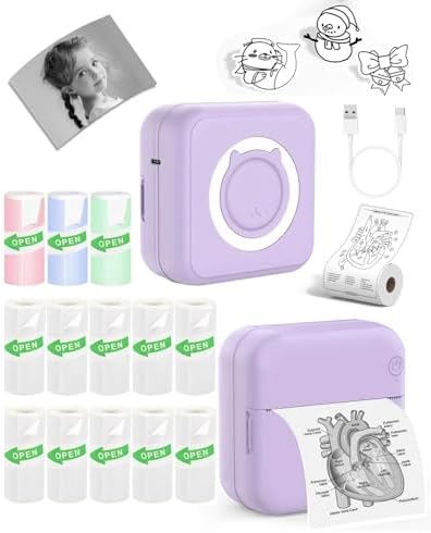 Label Maker - Mini Portable Sticker Printer with 13 Rolls Self-Adhesive Thermal Papers, Labeller Machine for Home Office Study Business Texts Journal, Blue - PuriLite