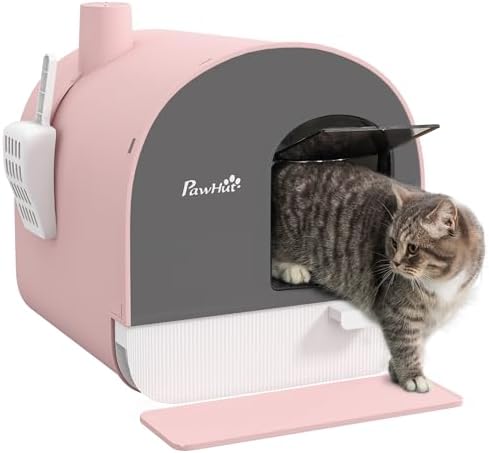 PawHut Large Cat Litter Box with Lid, Enclosed Kitty Litter Box with Slide-Out Tray, Scoop, Filter, Green - PuriLite