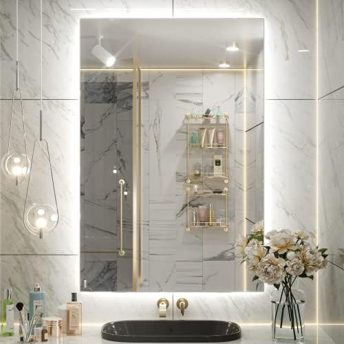 Keonjinn 40 x 32 Inch LED Bathroom Mirror with Acrylic, Backlit Mirror Anti-Fog, Lighted Bathroom Mirror for Wall, CRI90 High Definition Dimmable Large Makeup Mirror(Horizontal/Vertical) - PuriLite