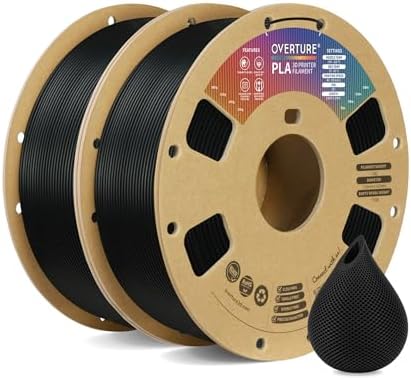 OVERTURE PLA Filament 1.75mm PLA 3D Printer Filament, 1kg Cardboard Spool (2.2lbs), Dimensional Accuracy +/- 0.02mm, Fit Most FDM Printer (Black 1-Pack) - PuriLite