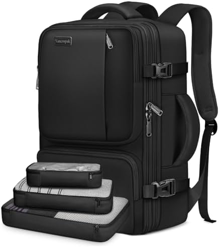 Vancropak Carry on Backpack, Airline Approved 45L Travel Backpack with 3 Packing Cubes - PuriLite