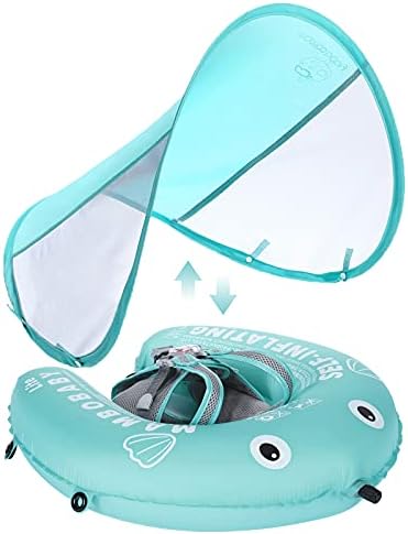 Mambobaby Baby Swim Float with Canopy, Non-Inflatable Solid Baby Float, Upgrade Soft Skin-Friendly Material Infant Swim Float - PuriLite