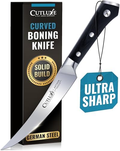 Cutluxe Curved Boning Knife – 6" Boning Knife for Meat Cutting, Fillet Knife – High Carbon German Steel, Full Tang & Ergonomic Handle Design – Artisan Series - PuriLite