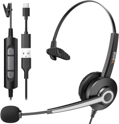 Wantek USB Headsets with Microphone for PC, Stereo Computer Headset with Mic Noise Reduction & in-line Control, 3.5mm/USB Wired Headphones, PC Headset with Mute for Zoom Skype Webinar Office - PuriLite