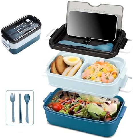 Bento Box, Lunch Box for Adult, Compact Bento Box Set- 2-Layer Stackable Lunch Box with Utensils, Leak-Proof and Durable Food Container for Work, Picnic, and Travel (Pink) - PuriLite