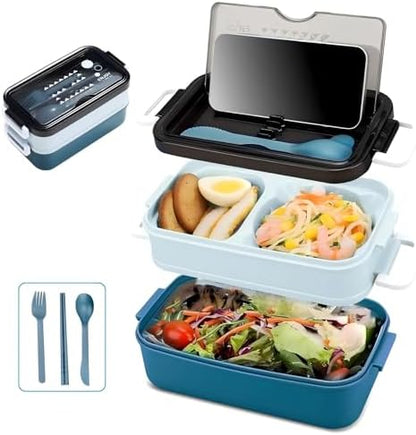 Bento Box, Lunch Box for Adult, Compact Bento Box Set- 2-Layer Stackable Lunch Box with Utensils, Leak-Proof and Durable Food Container for Work, Picnic, and Travel (Pink) - PuriLite