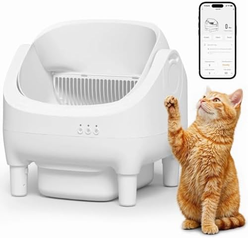 GUNJI Self Cleaning Cat Litter Box, Open-Top Automatic Self-Cleaning Litter Box, Design for Multi-Cat Families, Integrated Safety Protection, Includes Trash Bags (Brown) - PuriLite