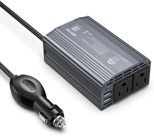 BESTEK Power Inverter DC 12V to AC 110V - 300W Car Plug Adapter Outlet with 4.8A Dual USB Fast Charging Port - Car Charger Cigarette Lighter Adapter for Phone, Laptop on Road Trip - Aluminum Housing - PuriLite