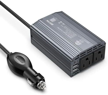 BESTEK Power Inverter DC 12V to AC 110V - 300W Car Plug Adapter Outlet with 4.8A Dual USB Fast Charging Port - Car Charger Cigarette Lighter Adapter for Phone, Laptop on Road Trip - Aluminum Housing - PuriLite