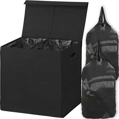 SimpleHouseware Double Laundry Hamper with Lid and Removable Laundry Bags, Beige - PuriLite
