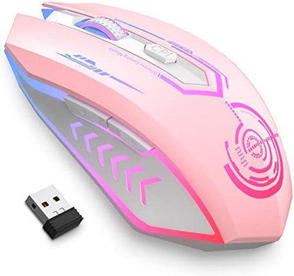 Wireless Gaming Mouse Up to 10000 DPI, UHURU Rechargeable USB Wireless Mouse with 6 Buttons 7 Changeable LED Color Ergonomic Programmable MMO RPG for PC Laptop, Compatible with Windows Mac - PuriLite