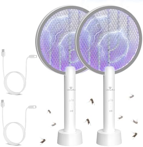 Gooqand Bug Zapper Racket, 2 in 1 Electric Fly Swatte with 3 Layer Safety Mesh, 4000V Fly Zapper with USB Rechargeable, Indoor Outdoor Fly Racket for Bedroom, Kitchen, Camping - PuriLite