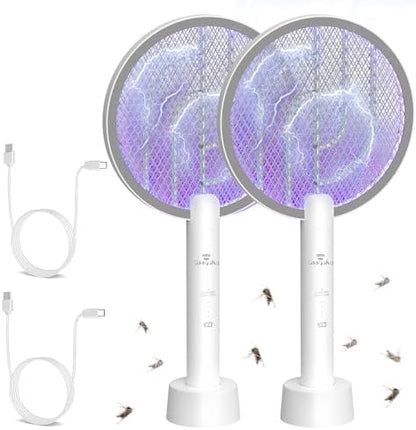 Gooqand Bug Zapper Racket, 2 in 1 Electric Fly Swatte with 3 Layer Safety Mesh, 4000V Fly Zapper with USB Rechargeable, Indoor Outdoor Fly Racket for Bedroom, Kitchen, Camping - PuriLite