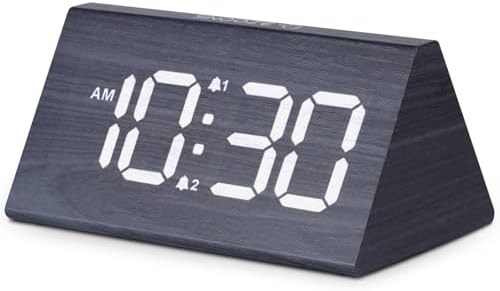 Odokee Wooden Digital Alarm Clock for Bedroom: Electric Desk Clock with Large LED Display - Brown - PuriLite