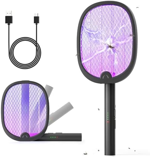 YISSVIC Bug Zapper Racket 4000 Volt Electric Fly Swatter Fly Zapper Dual Modes with Attractant Light Rechargeable Black - PuriLite