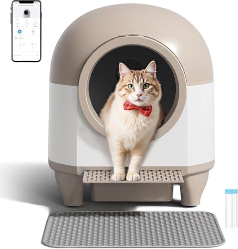 VICTONE Self Cleaning cat Litter Box with App Control Support Safety Protection, 90L Automatic Cat Litter Box for Multiple Cats with A Complimentary Garbage Bag (White) - PuriLite