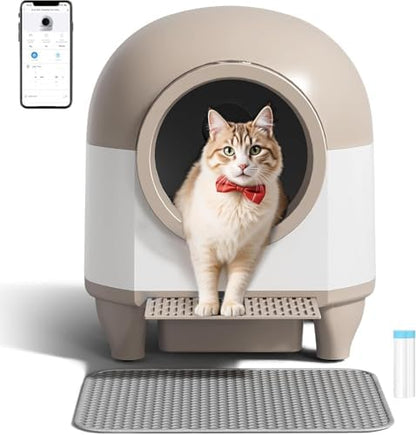 VICTONE Self Cleaning cat Litter Box with App Control Support Safety Protection, 90L Automatic Cat Litter Box for Multiple Cats with A Complimentary Garbage Bag (White) - PuriLite