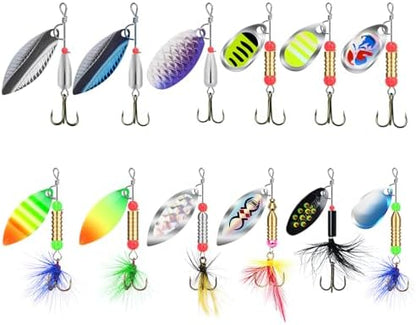 TRUSCEND Fishing Spinners with Unique Double Spoons, Nano-Plated Rooster Tail Fishing Lures with Copper Body & Blade, Great Action Blade Bait for Bass Trout Walleye, Freshwater Ice Fishing Jigs - PuriLite