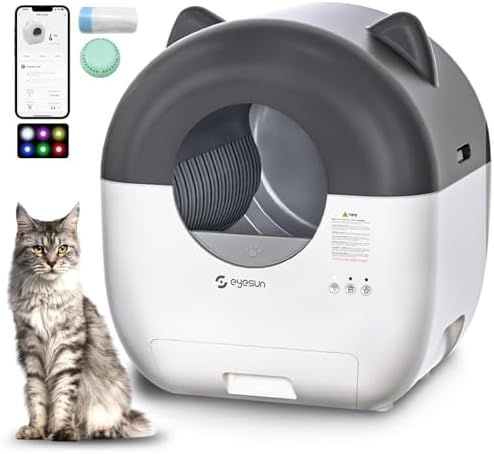 Self Cleaning Litter Box,76L Automatic Cat Litter Box Self Cleaning with APP Control,Low Noise,Safety Protection,Roll Garbage Bags,Deodorizer and Cleaning Brush for Multiple Cats - PuriLite