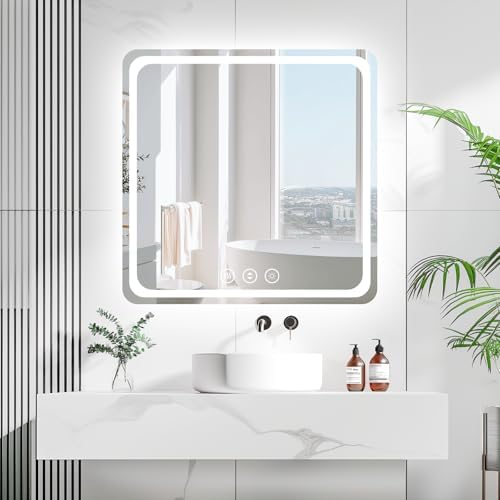 Lmsedf 24" x 32"Rectangle LED Bathroom Mirror with Lights, Backlit & Front Lighted, Wall-Mounted Vanity Mirror 3000K/4000K/6000K, Memory Functions, Anti-Fog, Dimmable Smart Mirror - PuriLite