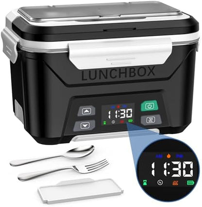 Docusvect Cordless Electric Lunch Box for Adults, Heated Lunch Box Battery Powered with Automatic Heating, 1.3L Portable Food Warmer with Removable Tray Divider - PuriLite