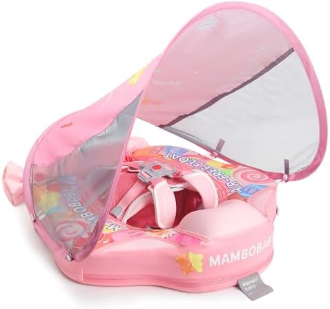 Mambobaby Baby Swim Float with Canopy, Non-Inflatable Solid Baby Float, Upgrade Soft Skin-Friendly Material Infant Swim Float - PuriLite