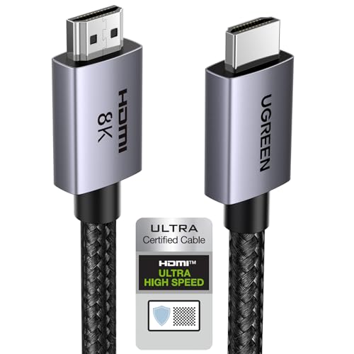 UGREEN 10K 8K HDMI 2.1 Cable 48Gbps 6FT, Certified 8K@60Hz 4K@120Hz 144Hz High Speed Gaming Cable Braided Cord, eARC HDCP 2.3 Dynamic HDR Compatible for HDTV/PS5/Xbox/SoundBar/RTX3090/Blu-ray - PuriLite