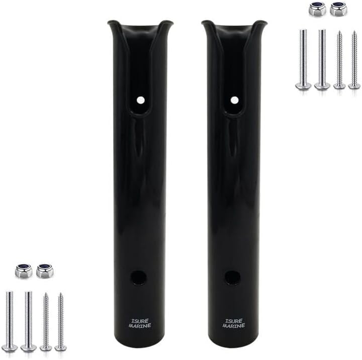 ISURE MARINE 2-Pole Black ABS Plastic Single Tube Multi-Function Fishing Rod Holder, 12" Width, 2" Inlet Diameter - PuriLite