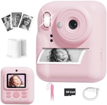 Pussan Kids Camera Instant Print, 1080P Instant Print Camera Toys for 3-12 Year Old Girls, Christmas Birthday Gifts for Age 3 4 5 6 7 Girls, Kids Digital Camera Toys with 3 Rolls Print Paper-Pink - PuriLite