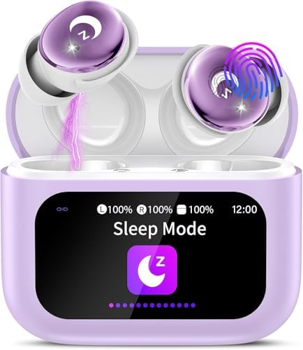 VEKJ Sleep Earbuds, Bluetooth 5.4 Mini Wireless Ear Euds with Multifunctional Touch Screen, 48H Bass Stereo Headphones with Sleep Mode/5 EQ Modes/ENC Noise Cancelling, IPX7 Earphones for iOS Android - PuriLite
