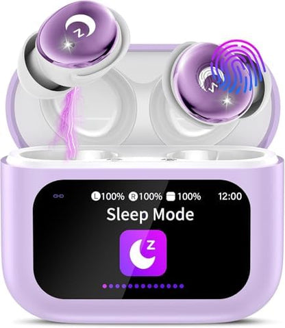 VEKJ Sleep Earbuds, Bluetooth 5.4 Mini Wireless Ear Euds with Multifunctional Touch Screen, 48H Bass Stereo Headphones with Sleep Mode/5 EQ Modes/ENC Noise Cancelling, IPX7 Earphones for iOS Android - PuriLite