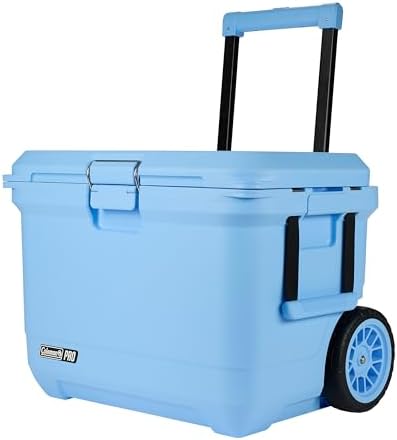 Coleman Pro Heavy-Duty Ultra-Light Premium Hard Cooler, 92/74/36-Can Capacity, Extra-Thick Insulation Keeps Ice up to 5/4/3 Days, 55-Quart Wheeled Cooler or 45/25 qt (No Wheels), Blue Sky - PuriLite