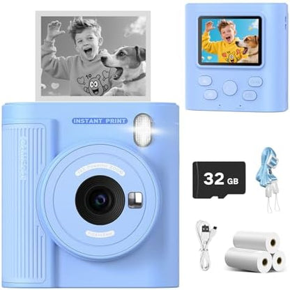 Mgaolo Kids Camera with Instant Print, Thermal Printing Digital Camera Gift for 3-12 Years Old Children, Safe Ink-Free Design, Toy for Creativity & Learning (Black) - PuriLite