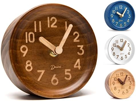 Driini Wooden Desk & Table Analog Clock Made of Genuine Pine (Light) - Battery Operated with Precise Silent Sweep Mechanism - PuriLite