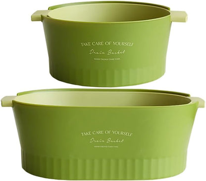 Kitchen Washbas Food Strainer Drain Basket Rotating Drainer Double-Layer Basin Vegetable Fruit Washing Strainer - PuriLite