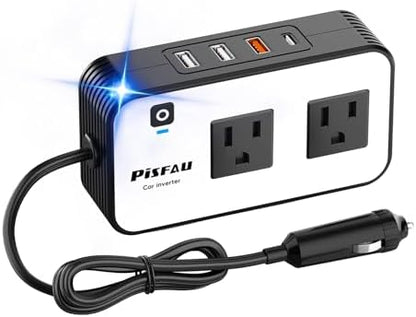 200W Car Power Inverter, PiSFAU DC 12V to 110V AC Car Plug Adapter Outlet with [20W USB-C] /USB-Fast Charger(18W) / 4.8A Dual USB/car Charger for Laptop - PuriLite