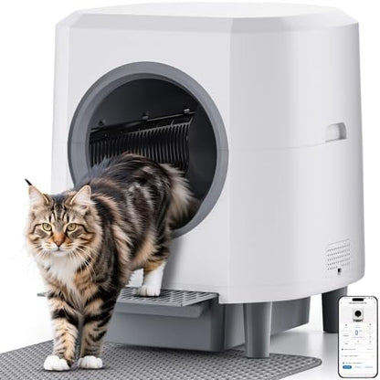 Automatic Cat Litter Box Ellenpent Self-Cleaning Litter Box with APP Control and Safety Sensor, 90L Large Capacity for Multiple Cats, Litiere Pour Chat Autonettoyant with 3 Rolls Poop Bags - PuriLite